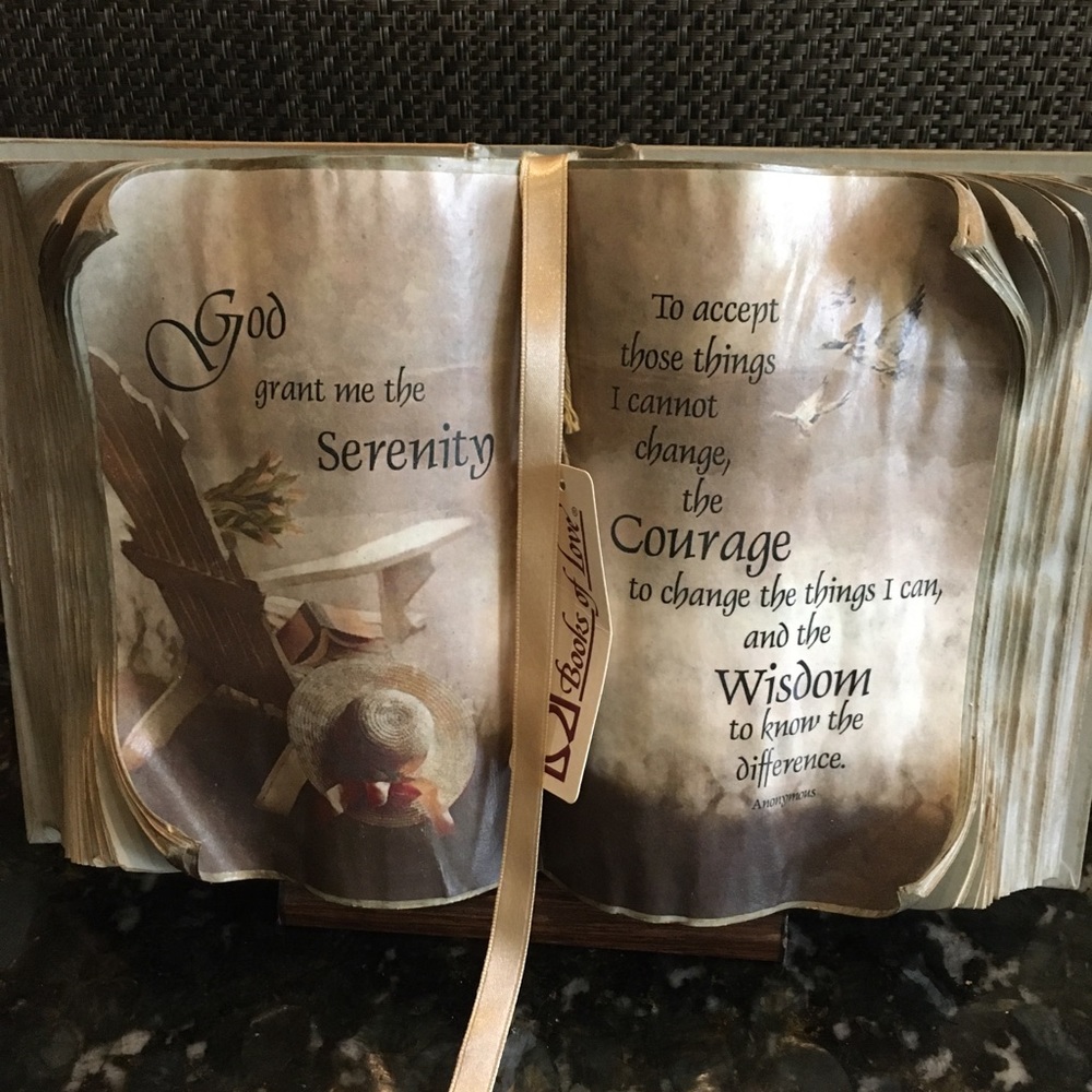 Decoupage book citing the serenity prayer